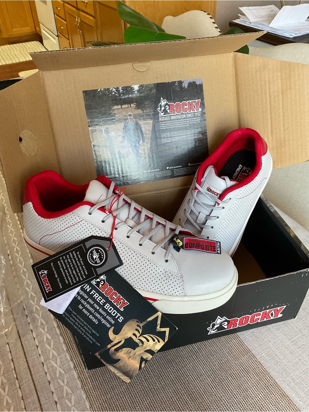 Rocky White and Red Composite-Toe Athletic Sneakers